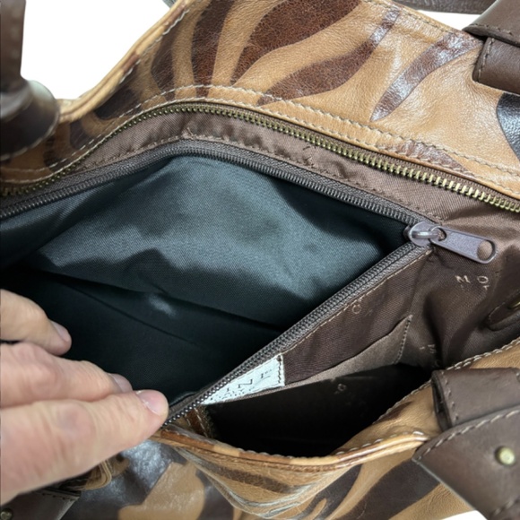 bag tote shoulder large MONTINI leather brown tan sack travel 18x14x12 unlined - Picture 10 of 16